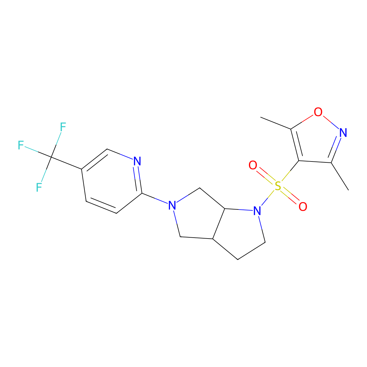 2-{1-[(3,5-Dimethyl-1,2-oxazol-4-yl)sulfonyl]-octahydropyrrolo[2,3-c]pyrrol-5-yl}-5-(trifluoromethyl)pyridine molecular structure, CAS 2549000-23-7