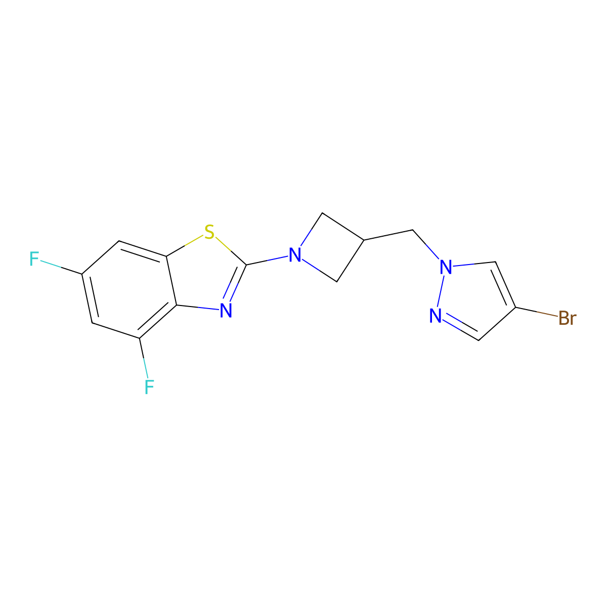 2-{3-[(4-bromo-1H-pyrazol-1-yl)methyl]azetidin-1-yl}-4,6-difluoro-1,3-benzothiazole molecular structure, CAS 2549000-28-2