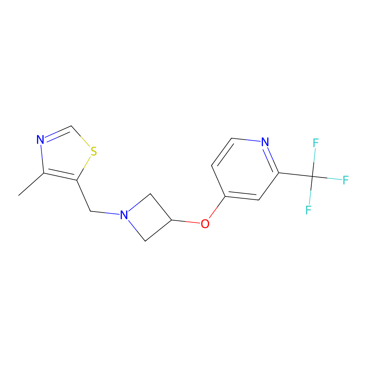 4-({1-[(4-Methyl-1,3-thiazol-5-yl)methyl]azetidin-3-yl}oxy)-2-(trifluoromethyl)pyridine molecular structure, CAS 2549000-29-3