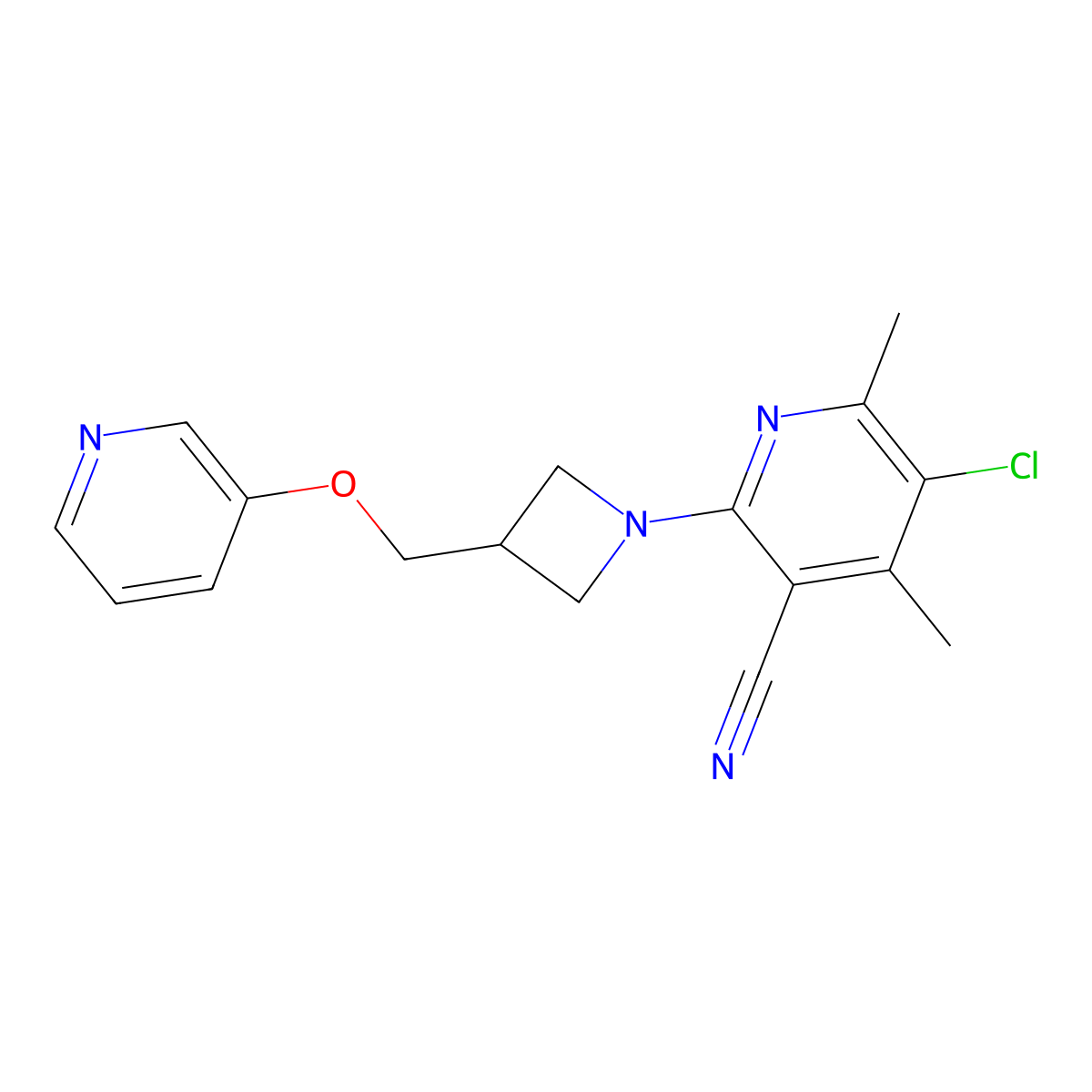 5-Chloro-4,6-dimethyl-2-{3-[(pyridin-3-yloxy)methyl]azetidin-1-yl}pyridine-3-carbonitrile molecular structure, CAS 2549000-30-6