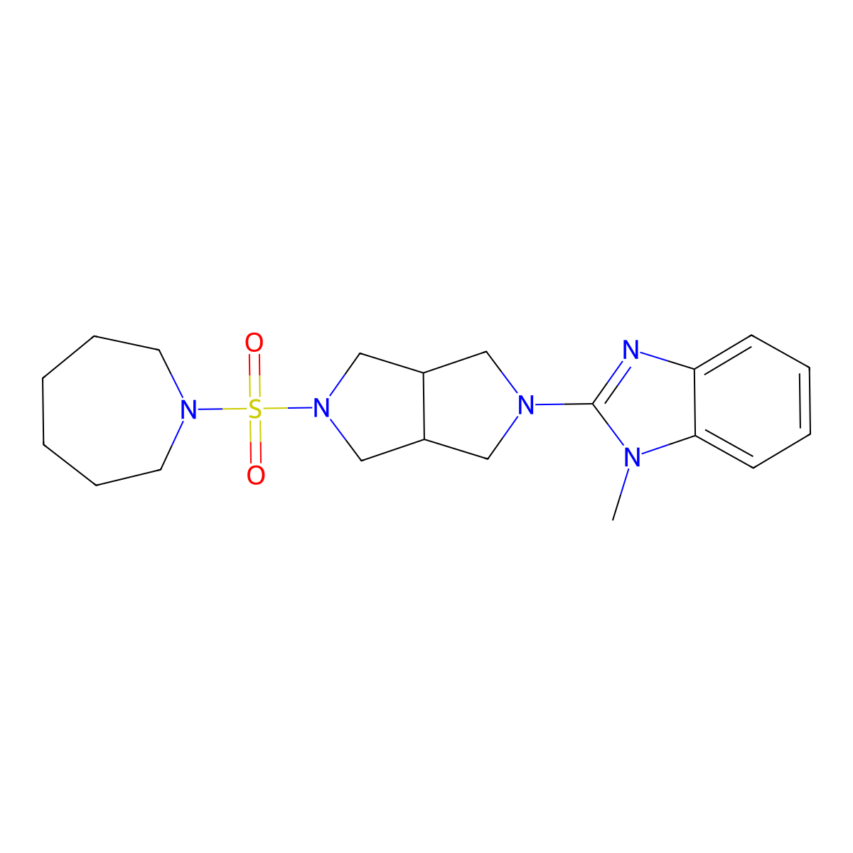 2-[5-(azepane-1-sulfonyl)-octahydropyrrolo[3,4-c]pyrrol-2-yl]-1-methyl-1H-1,3-benzodiazole molecular structure, CAS 2549000-31-7