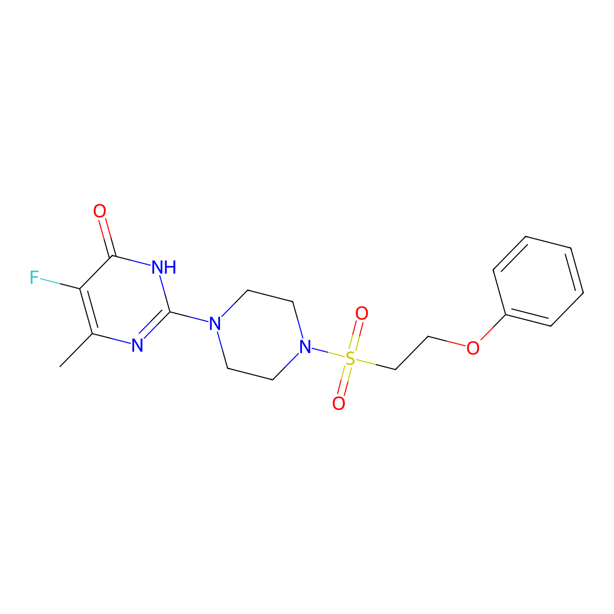 5-Fluoro-6-methyl-2-[4-(2-phenoxyethanesulfonyl)piperazin-1-yl]-3,4-dihydropyrimidin-4-one molecular structure, CAS 2549000-32-8