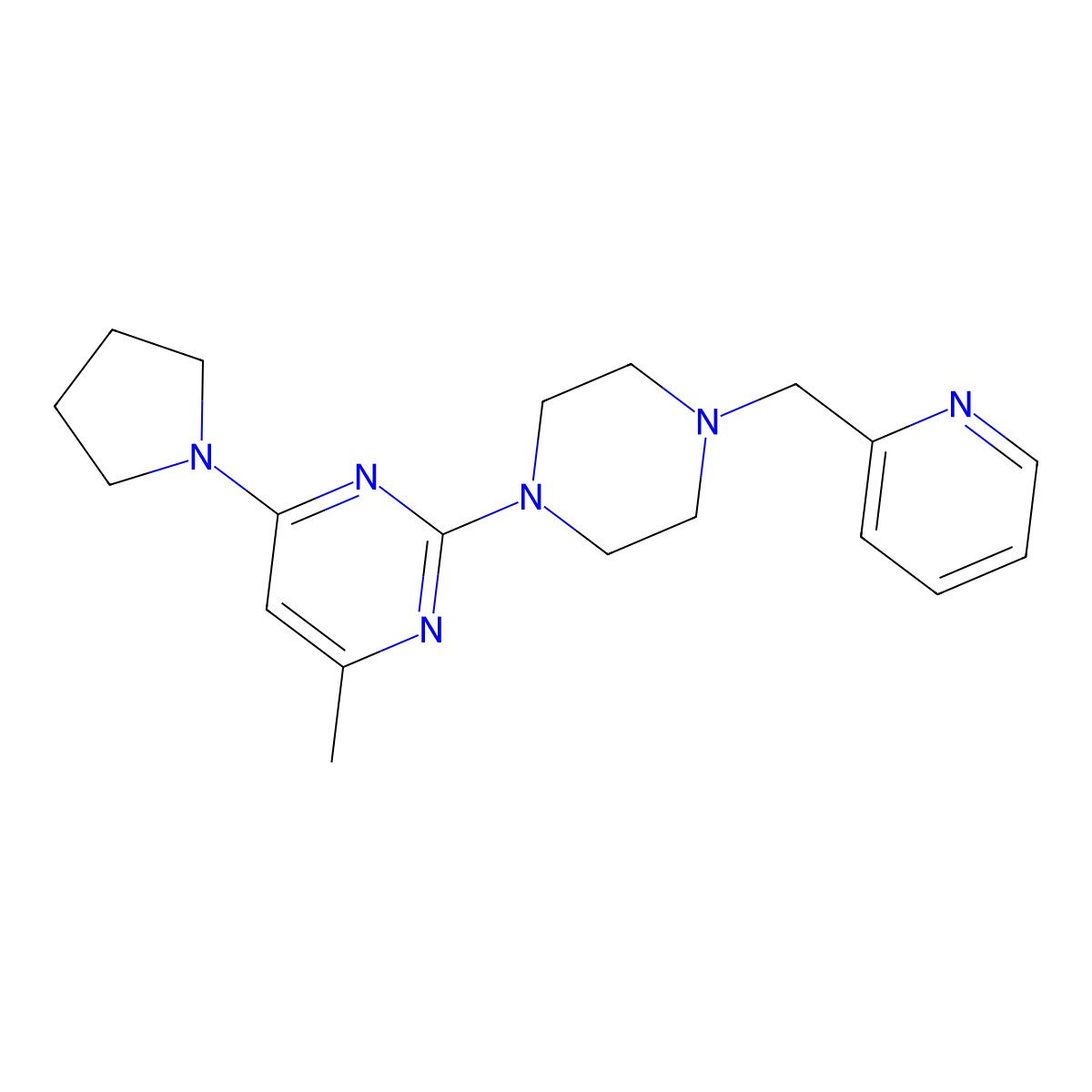 4-Methyl-2-{4-[(pyridin-2-yl)methyl]piperazin-1-yl}-6-(pyrrolidin-1-yl)pyrimidine molecular structure, CAS 2549000-36-2
