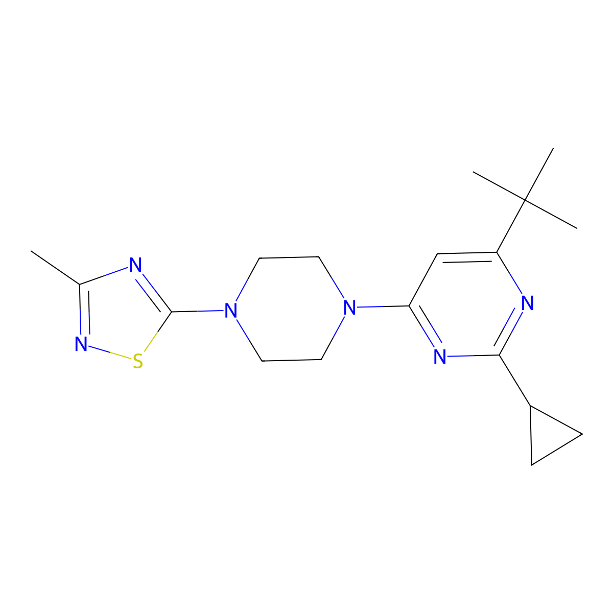 4-Tert-butyl-2-cyclopropyl-6-[4-(3-methyl-1,2,4-thiadiazol-5-yl)piperazin-1-yl]pyrimidine molecular structure, CAS 2549000-38-4