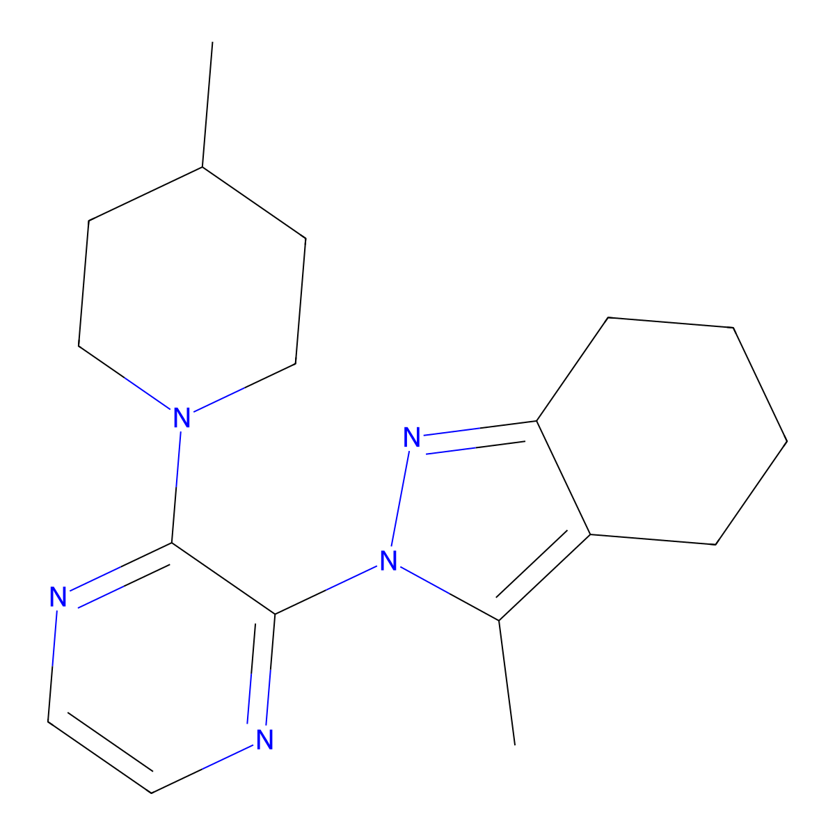 3-methyl-2-[3-(4-methylpiperidin-1-yl)pyrazin-2-yl]-4,5,6,7-tetrahydro-2H-indazole molecular structure, CAS 2549000-41-9