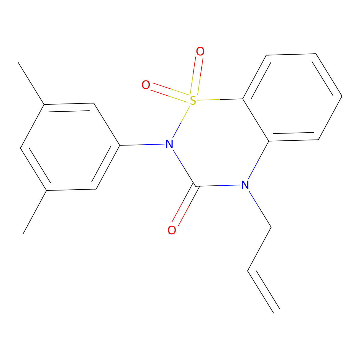 2-(3,5-dimethylphenyl)-4-(prop-2-en-1-yl)-3,4-dihydro-2H-1lambda6,2,4-benzothiadiazine-1,1,3-trione molecular structure, CAS 2549000-44-2
