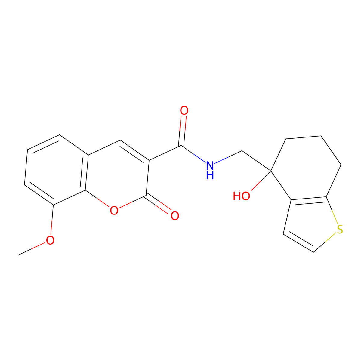 N-[(4-hydroxy-4,5,6,7-tetrahydro-1-benzothiophen-4-yl)methyl]-8-methoxy-2-oxo-2H-chromene-3-carboxamide molecular structure, CAS 2549000-45-3
