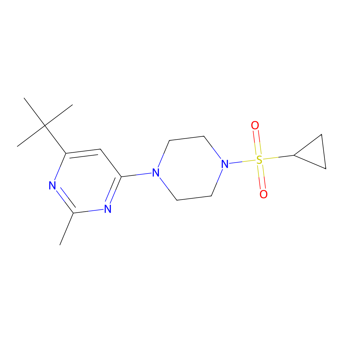 4-Tert-butyl-6-[4-(cyclopropanesulfonyl)piperazin-1-yl]-2-methylpyrimidine molecular structure, CAS 2549000-56-6