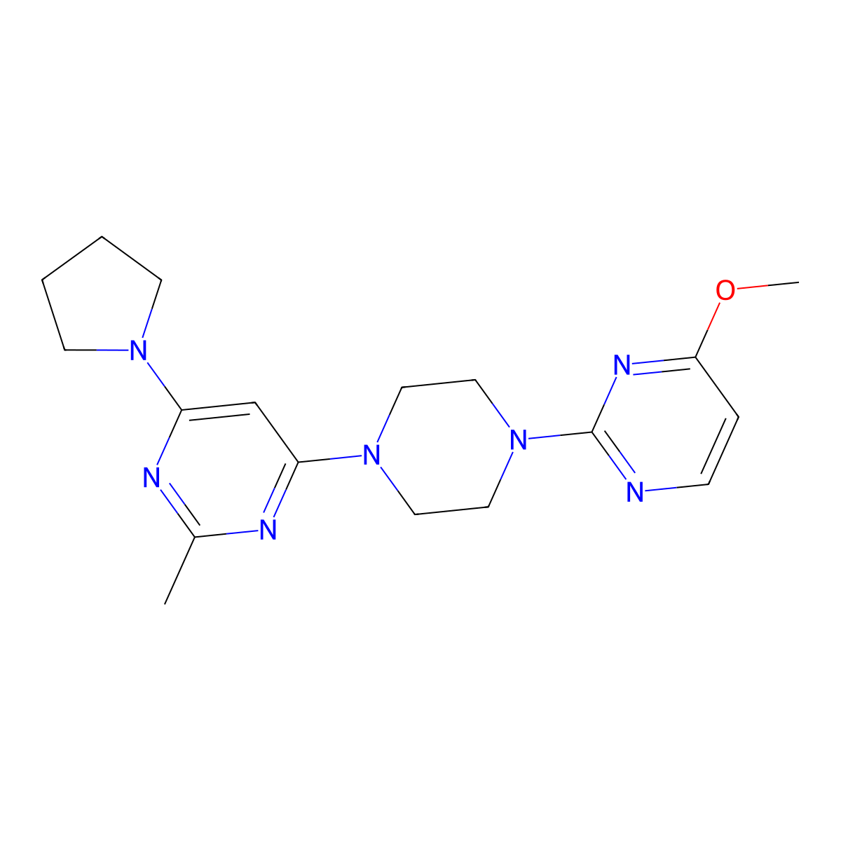 4-[4-(4-Methoxypyrimidin-2-yl)piperazin-1-yl]-2-methyl-6-(pyrrolidin-1-yl)pyrimidine molecular structure, CAS 2549000-57-7