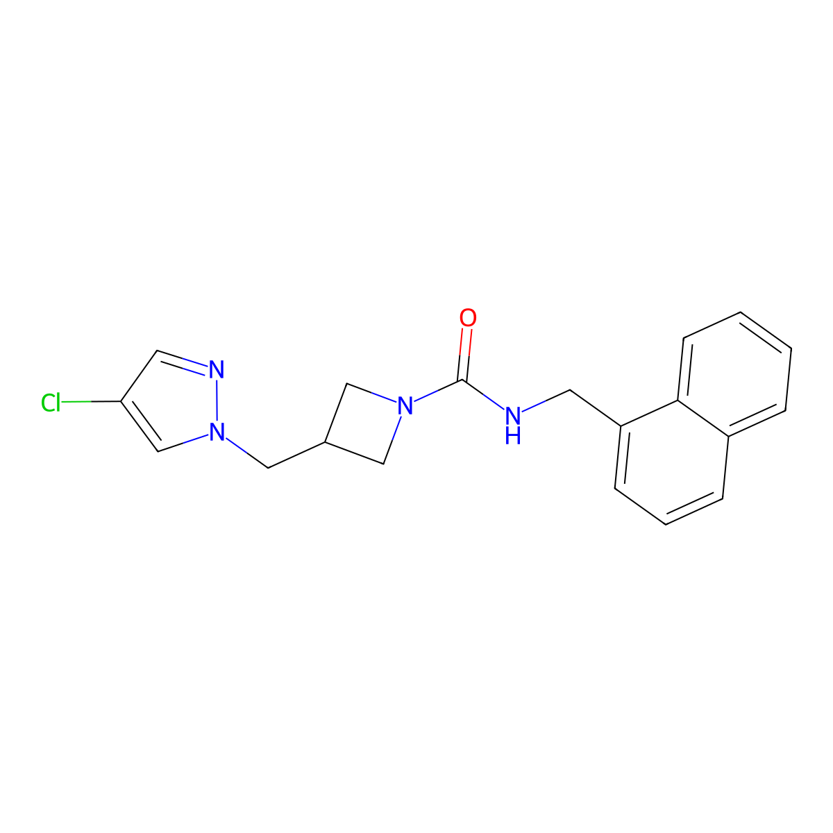 3-[(4-chloro-1H-pyrazol-1-yl)methyl]-N-[(naphthalen-1-yl)methyl]azetidine-1-carboxamide molecular structure, CAS 2549000-58-8