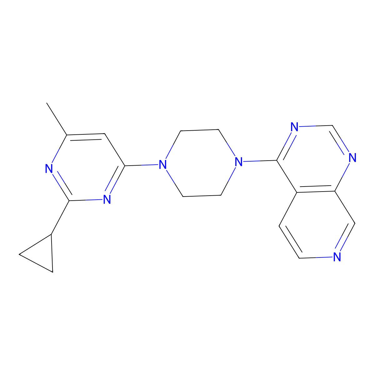 2-Cyclopropyl-4-methyl-6-(4-{pyrido[3,4-d]pyrimidin-4-yl}piperazin-1-yl)pyrimidine molecular structure, CAS 2549000-67-9