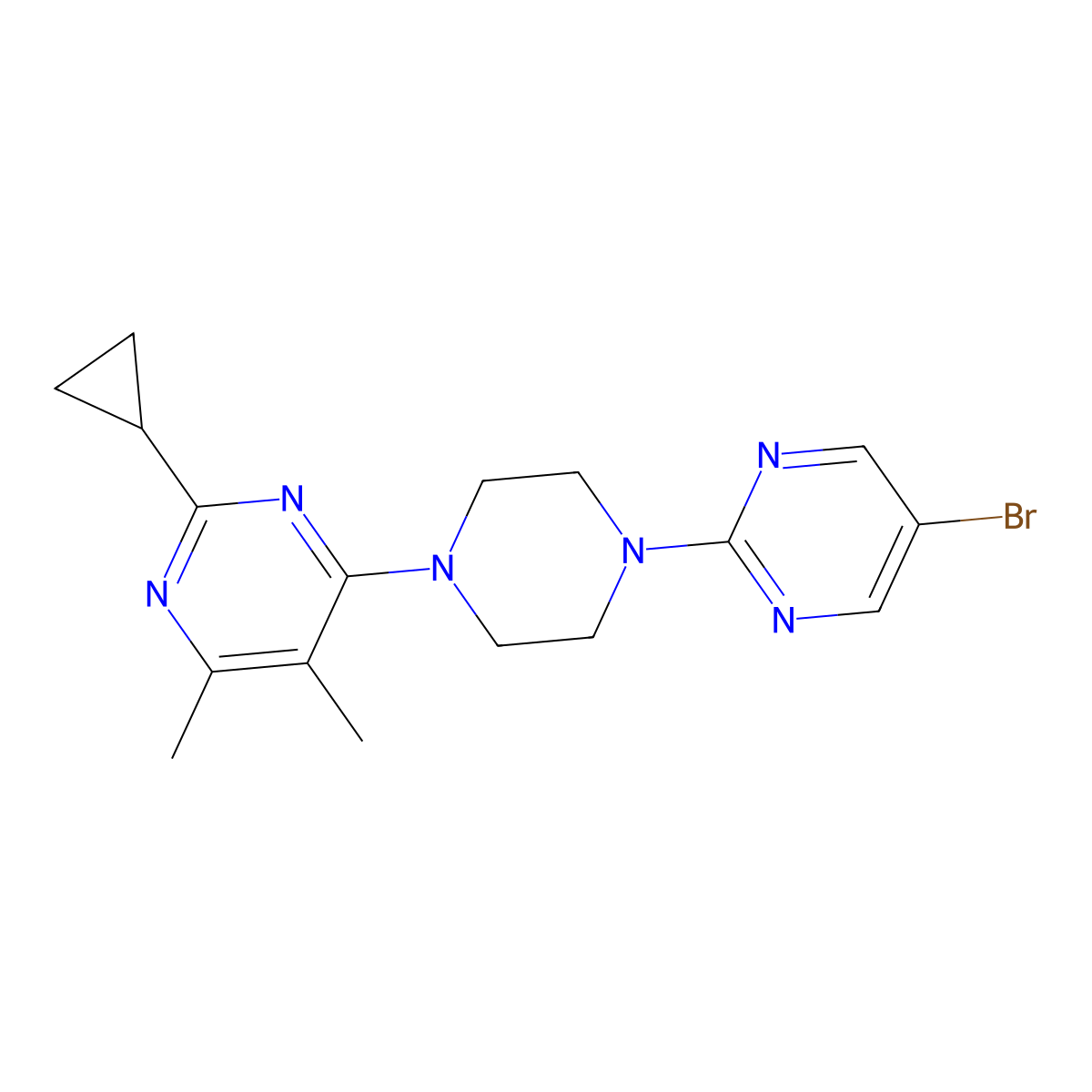 4-[4-(5-Bromopyrimidin-2-yl)piperazin-1-yl]-2-cyclopropyl-5,6-dimethylpyrimidine molecular structure, CAS 2549000-68-0