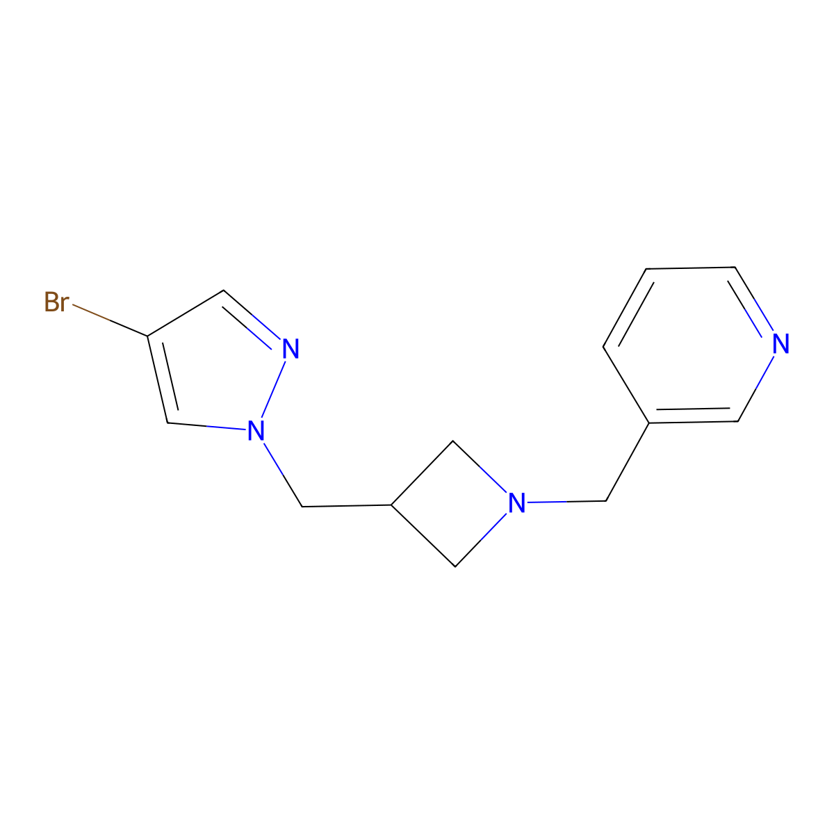 3-({3-[(4-bromo-1H-pyrazol-1-yl)methyl]azetidin-1-yl}methyl)pyridine molecular structure, CAS 2549000-73-7