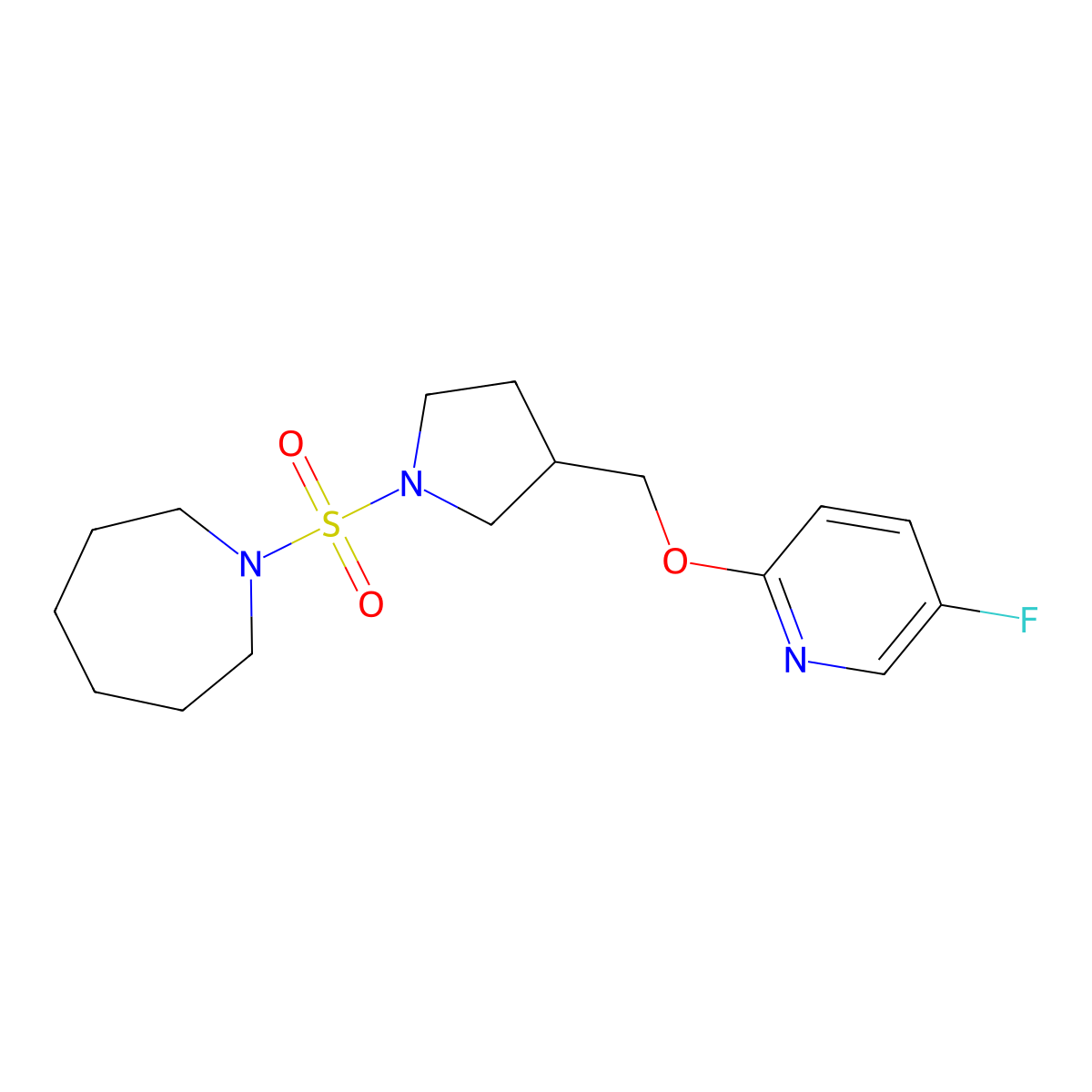 1-[(3-{[(5-Fluoropyridin-2-yl)oxy]methyl}pyrrolidin-1-yl)sulfonyl]azepane molecular structure, CAS 2549000-75-9