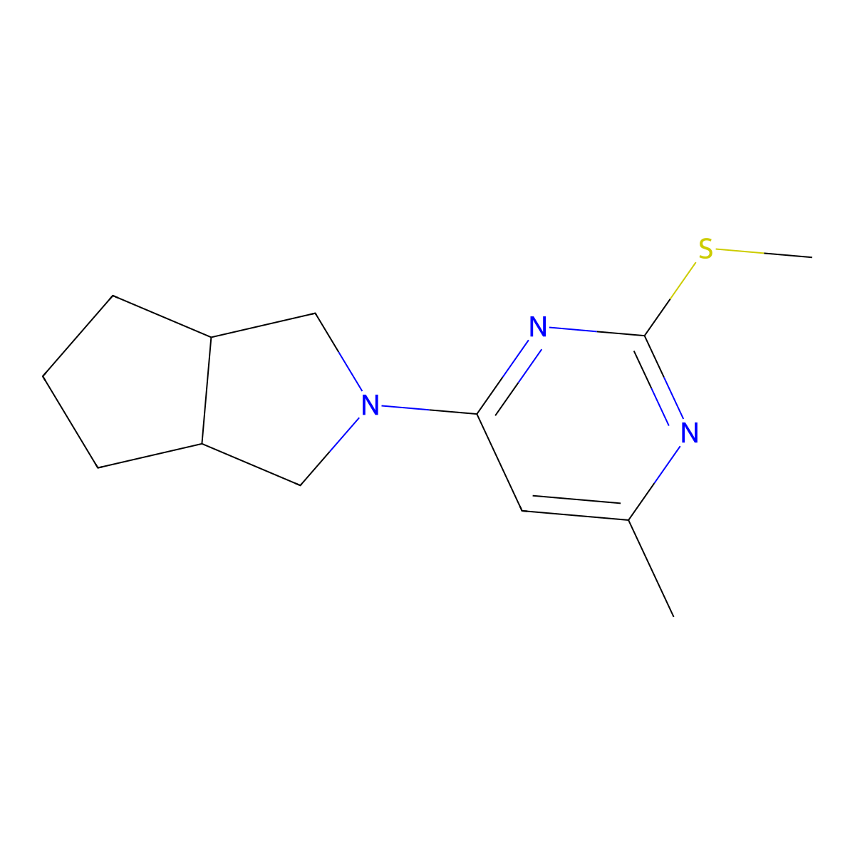 4-Methyl-2-(methylsulfanyl)-6-{octahydrocyclopenta[c]pyrrol-2-yl}pyrimidine molecular structure, CAS 2549000-76-0
