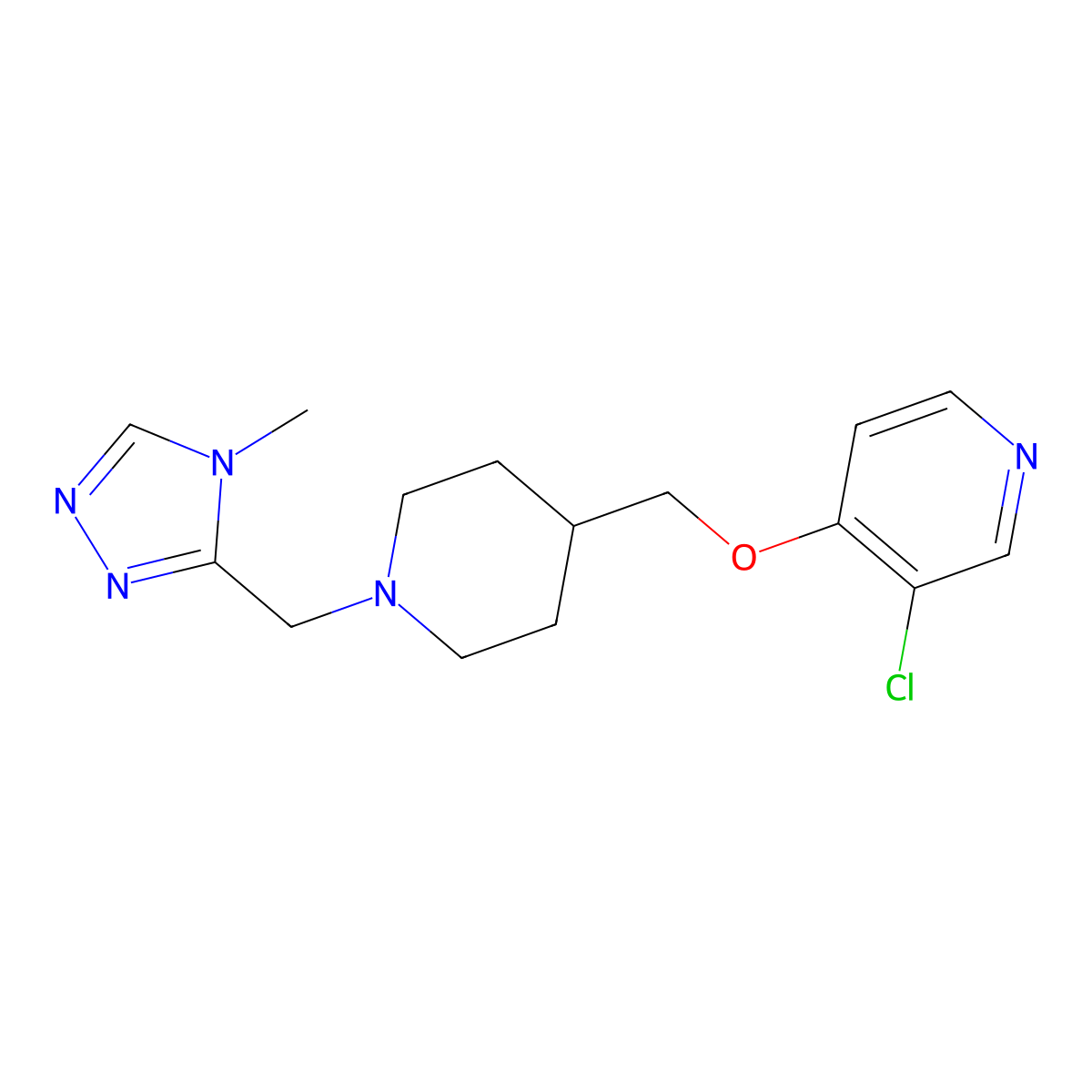 3-chloro-4-({1-[(4-methyl-4H-1,2,4-triazol-3-yl)methyl]piperidin-4-yl}methoxy)pyridine molecular structure, CAS 2549000-81-7