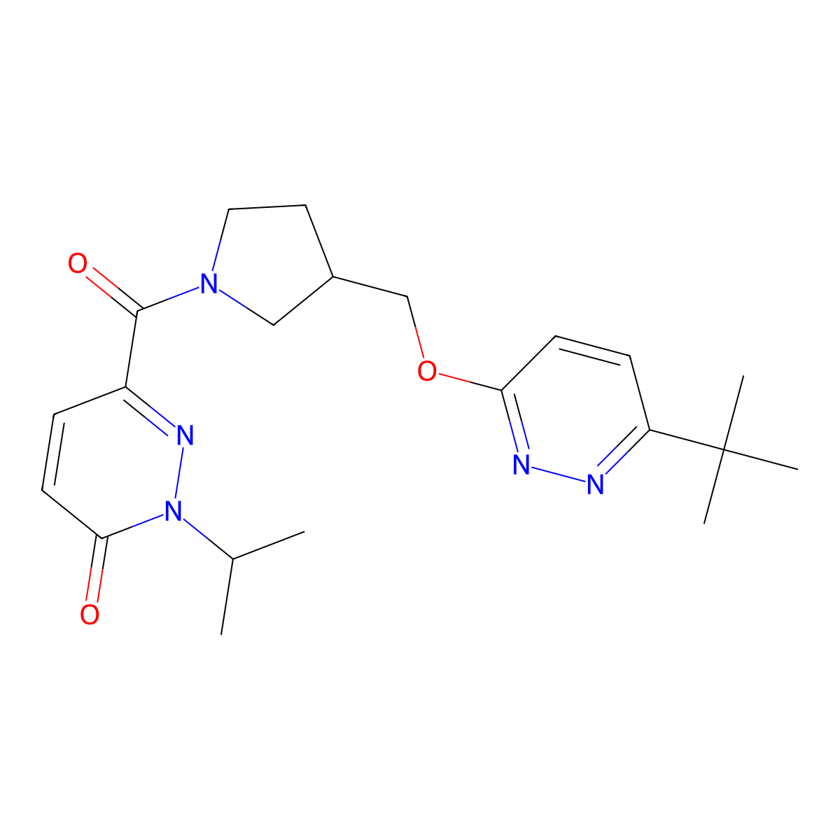 6-(3-{[(6-Tert-butylpyridazin-3-yl)oxy]methyl}pyrrolidine-1-carbonyl)-2-(propan-2-yl)-2,3-dihydropyridazin-3-one molecular structure, CAS 2549000-85-1