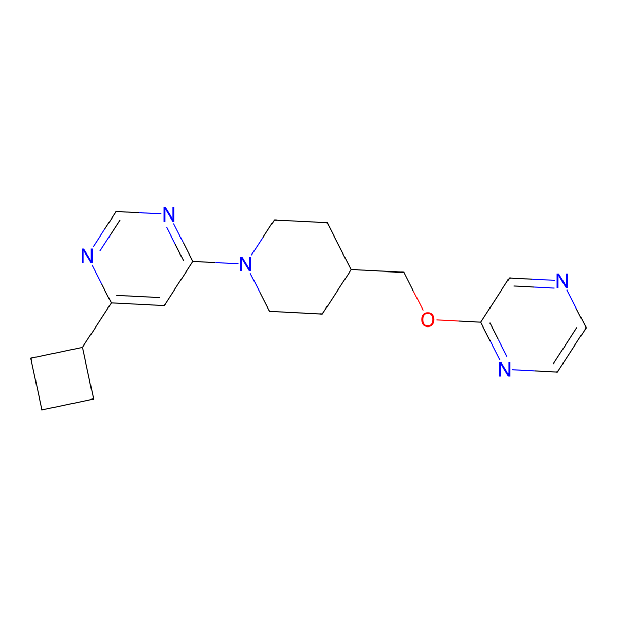 4-Cyclobutyl-6-{4-[(pyrazin-2-yloxy)methyl]piperidin-1-yl}pyrimidine molecular structure, CAS 2549000-86-2