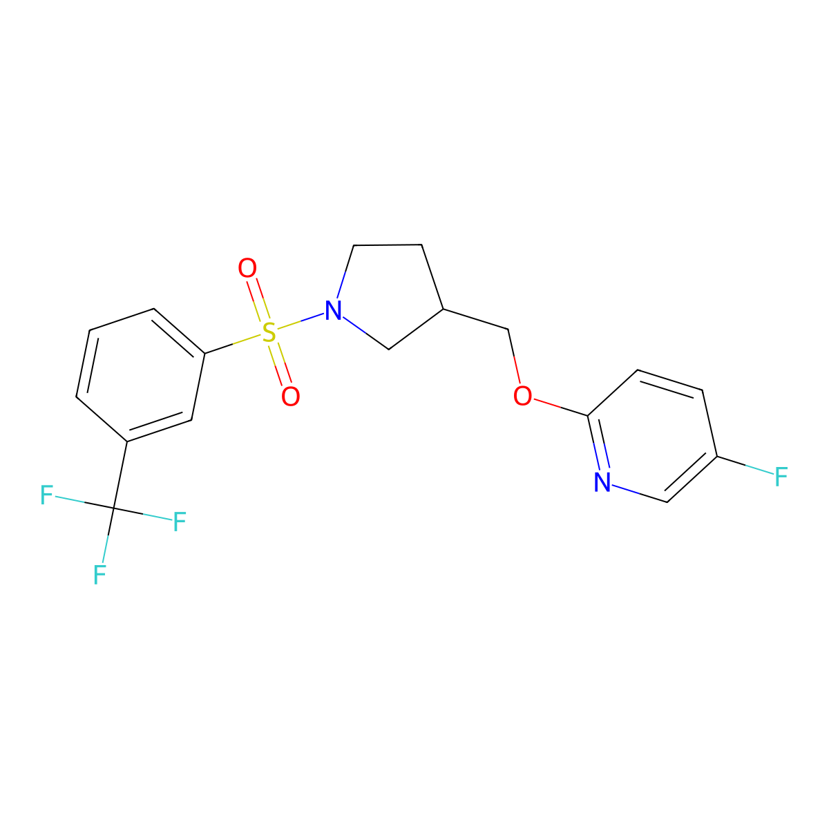5-Fluoro-2-({1-[3-(trifluoromethyl)benzenesulfonyl]pyrrolidin-3-yl}methoxy)pyridine molecular structure, CAS 2549000-90-8