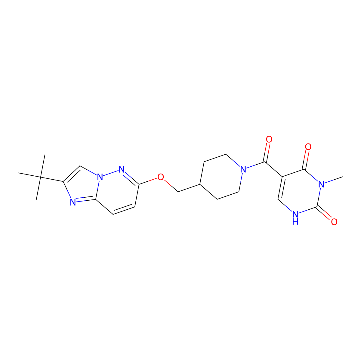 5-{4-[({2-Tert-butylimidazo[1,2-b]pyridazin-6-yl}oxy)methyl]piperidine-1-carbonyl}-3-methyl-1,2,3,4-tetrahydropyrimidine-2,4-dione molecular structure, CAS 2549000-92-0