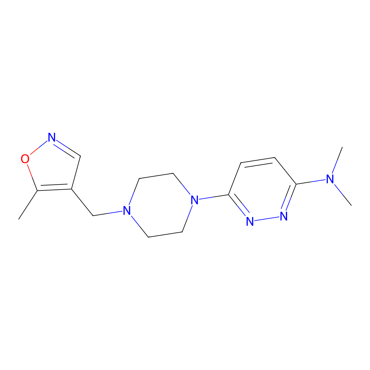 N,N-dimethyl-6-{4-[(5-methyl-1,2-oxazol-4-yl)methyl]piperazin-1-yl}pyridazin-3-amine molecular structure, CAS 2549000-93-1