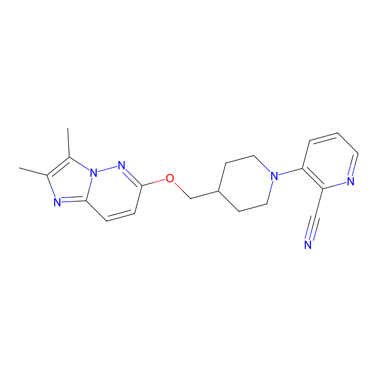 3-{4-[({2,3-Dimethylimidazo[1,2-b]pyridazin-6-yl}oxy)methyl]piperidin-1-yl}pyridine-2-carbonitrile molecular structure, CAS 2549000-97-5