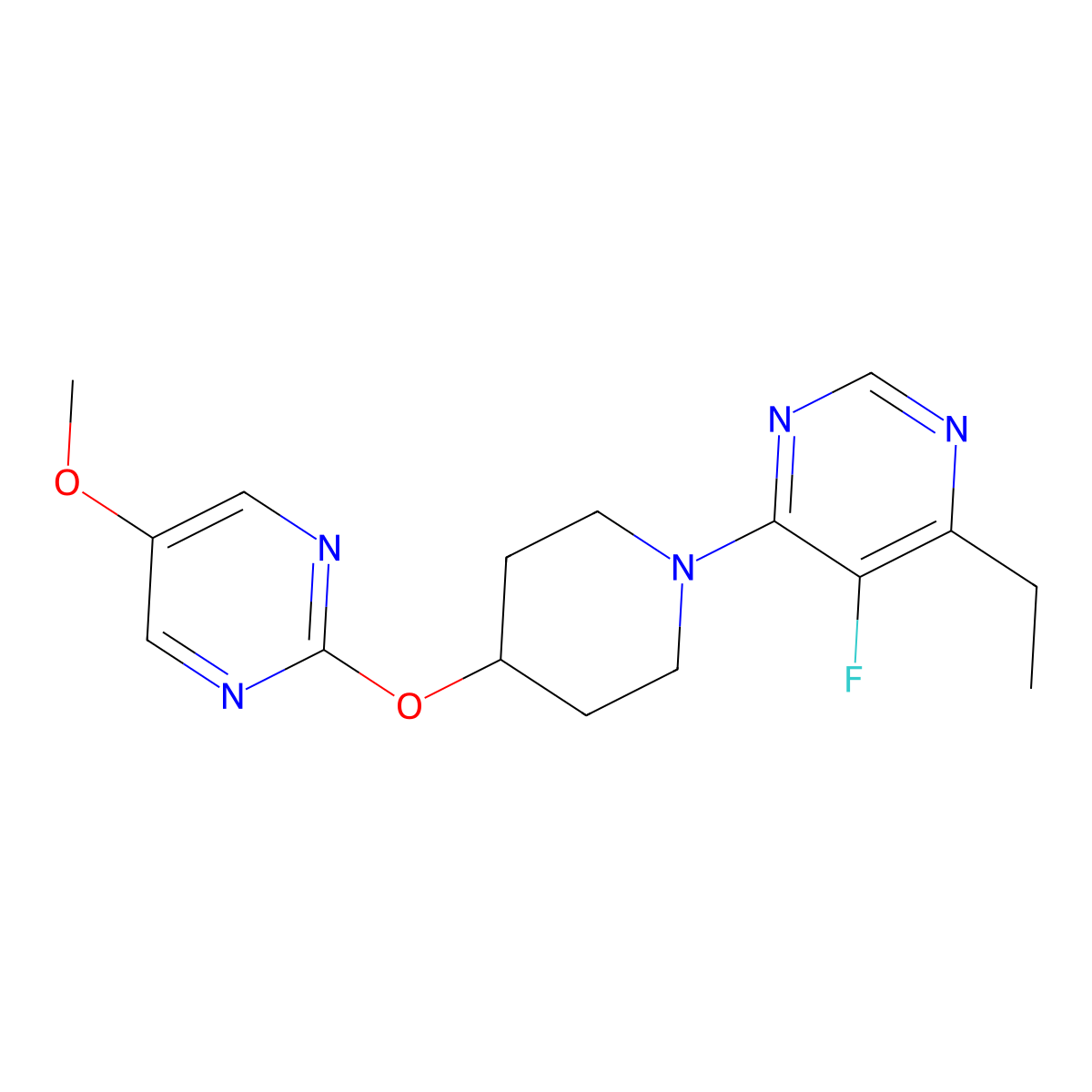 4-Ethyl-5-fluoro-6-{4-[(5-methoxypyrimidin-2-yl)oxy]piperidin-1-yl}pyrimidine molecular structure, CAS 2549001-00-3
