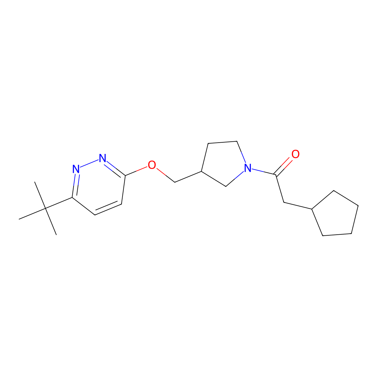 1-(3-{[(6-Tert-butylpyridazin-3-yl)oxy]methyl}pyrrolidin-1-yl)-2-cyclopentylethan-1-one molecular structure, CAS 2549001-02-5