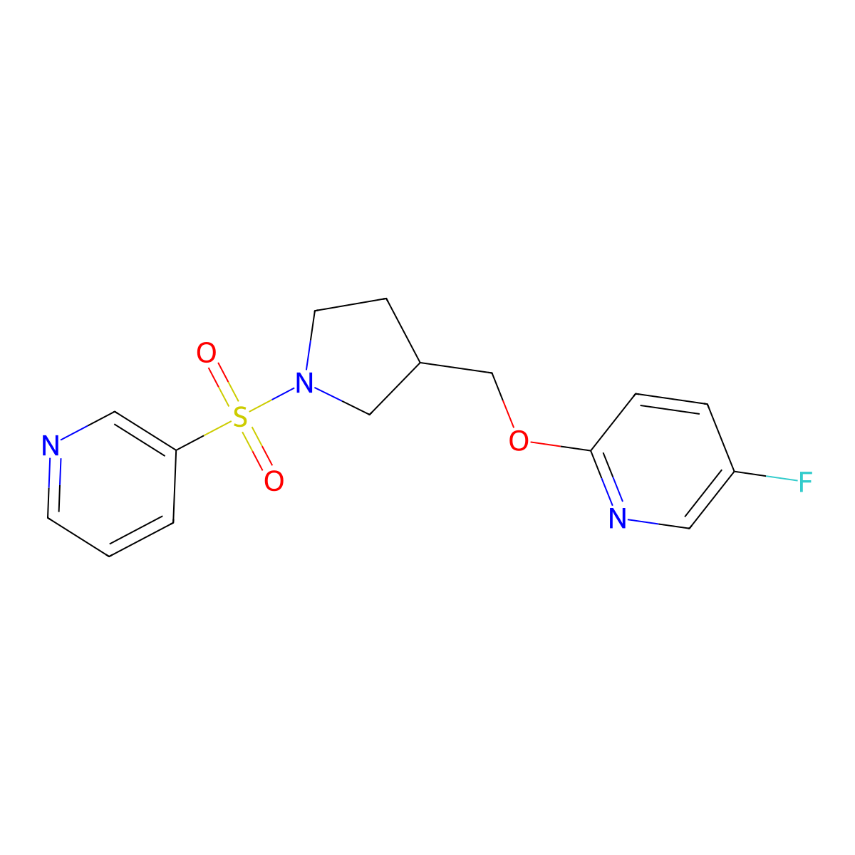 5-Fluoro-2-{[1-(pyridine-3-sulfonyl)pyrrolidin-3-yl]methoxy}pyridine molecular structure, CAS 2549001-03-6