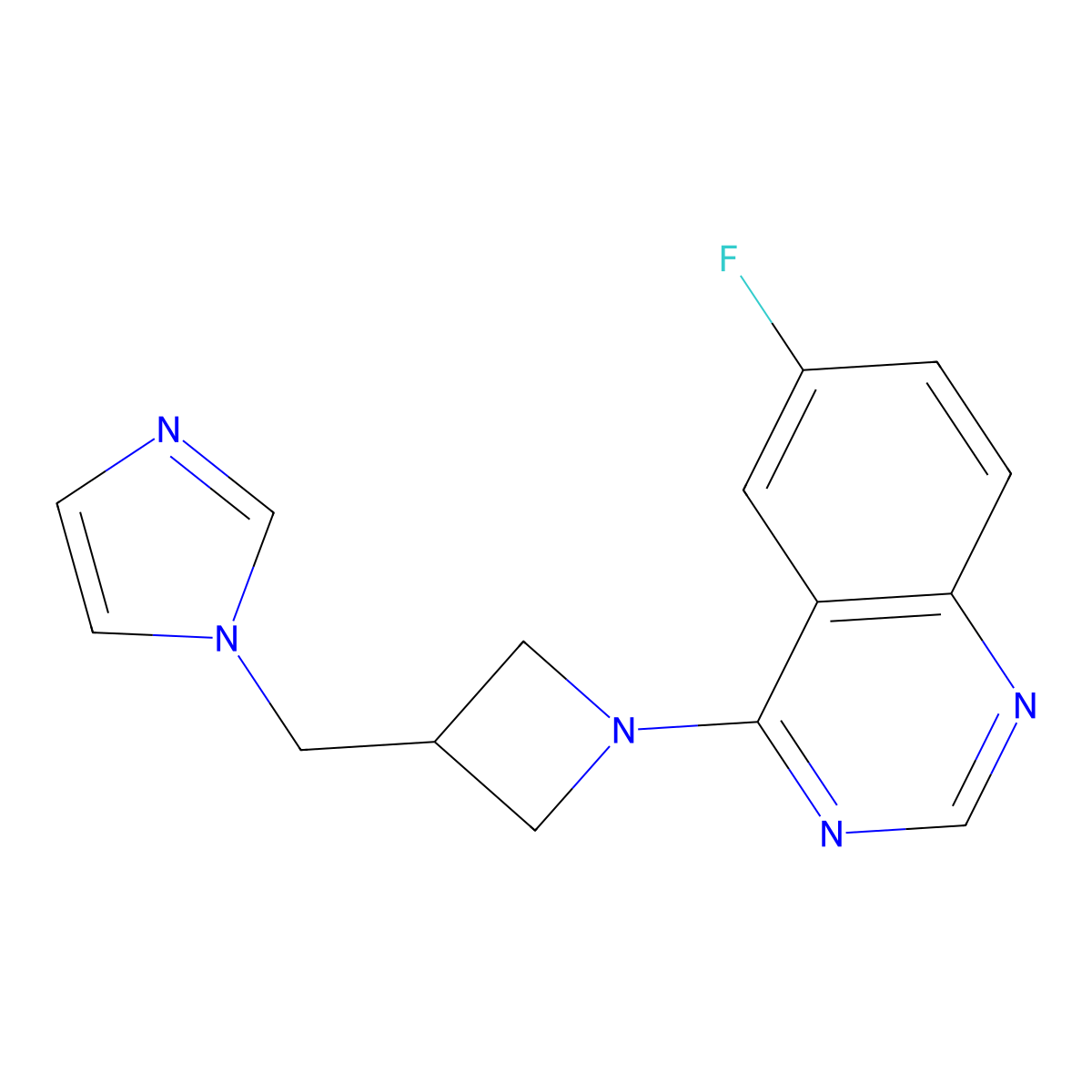 6-fluoro-4-{3-[(1H-imidazol-1-yl)methyl]azetidin-1-yl}quinazoline molecular structure, CAS 2549001-14-9