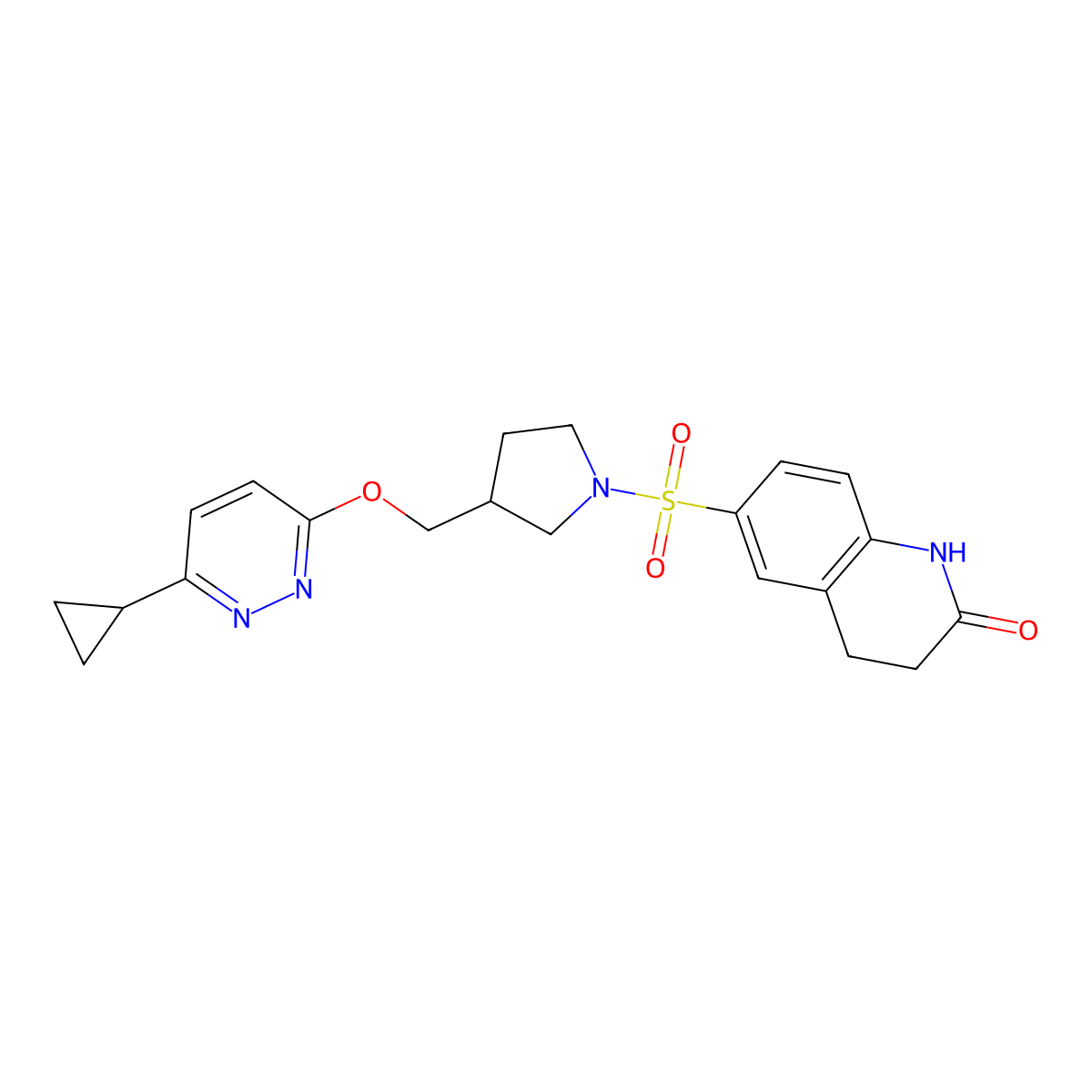 6-[(3-{[(6-Cyclopropylpyridazin-3-yl)oxy]methyl}pyrrolidin-1-yl)sulfonyl]-1,2,3,4-tetrahydroquinolin-2-one molecular structure, CAS 2549001-15-0