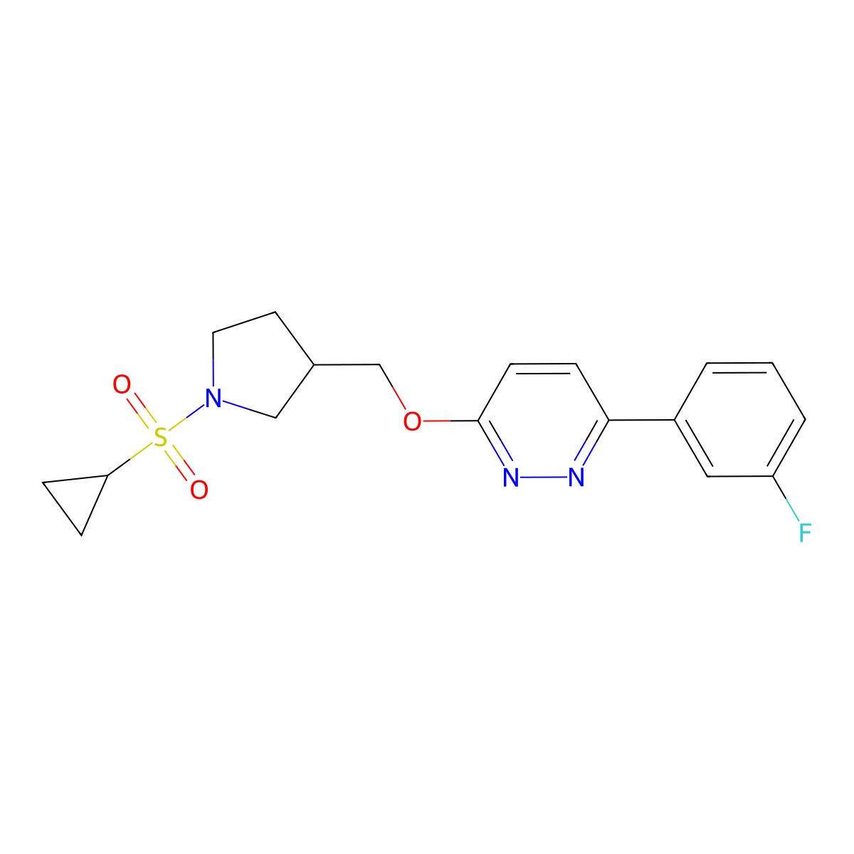 3-{[1-(Cyclopropanesulfonyl)pyrrolidin-3-yl]methoxy}-6-(3-fluorophenyl)pyridazine molecular structure, CAS 2549001-16-1