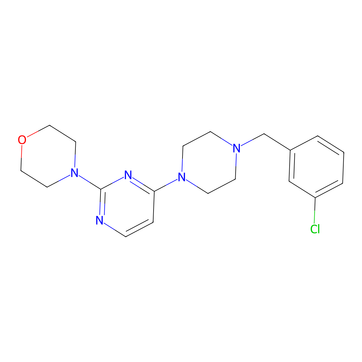 4-(4-{4-[(3-Chlorophenyl)methyl]piperazin-1-yl}pyrimidin-2-yl)morpholine molecular structure, CAS 2549001-17-2