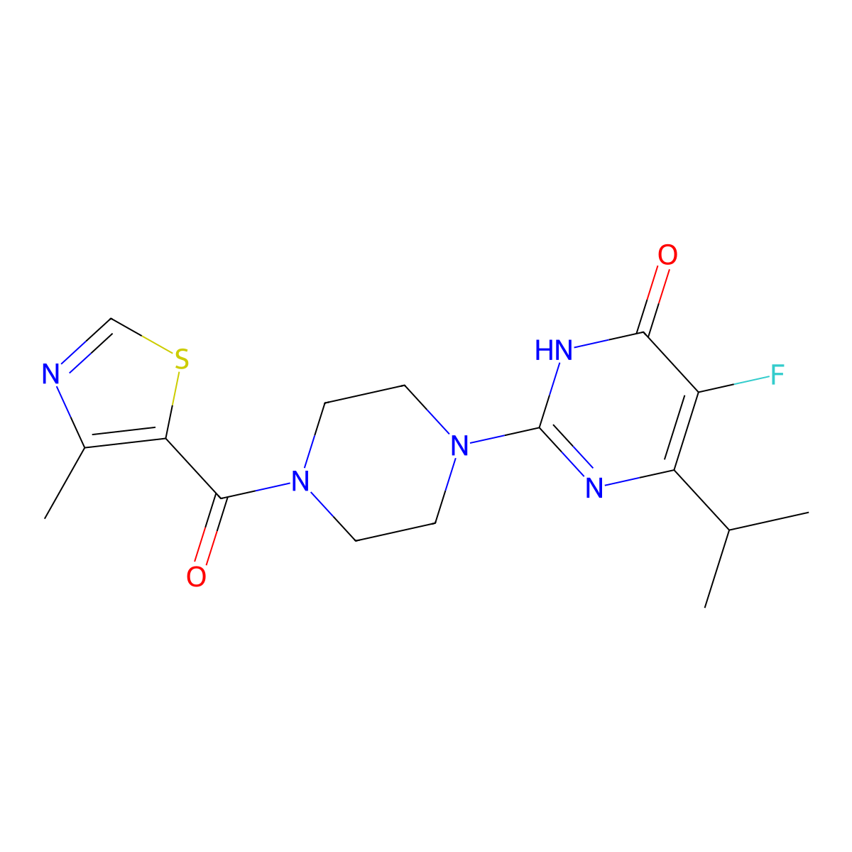 5-Fluoro-2-[4-(4-methyl-1,3-thiazole-5-carbonyl)piperazin-1-yl]-6-(propan-2-yl)-3,4-dihydropyrimidin-4-one molecular structure, CAS 2549001-18-3