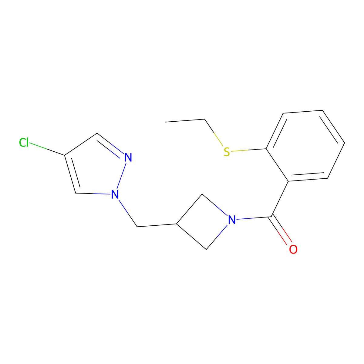 4-chloro-1-({1-[2-(ethylsulfanyl)benzoyl]azetidin-3-yl}methyl)-1H-pyrazole molecular structure, CAS 2549001-20-7