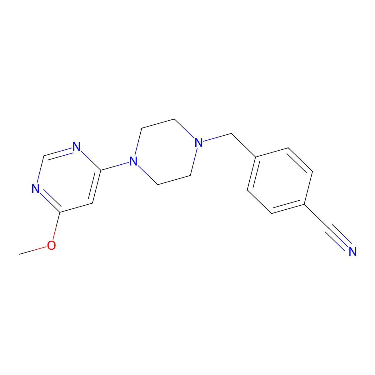 4-{[4-(6-Methoxypyrimidin-4-yl)piperazin-1-yl]methyl}benzonitrile molecular structure, CAS 2549001-21-8