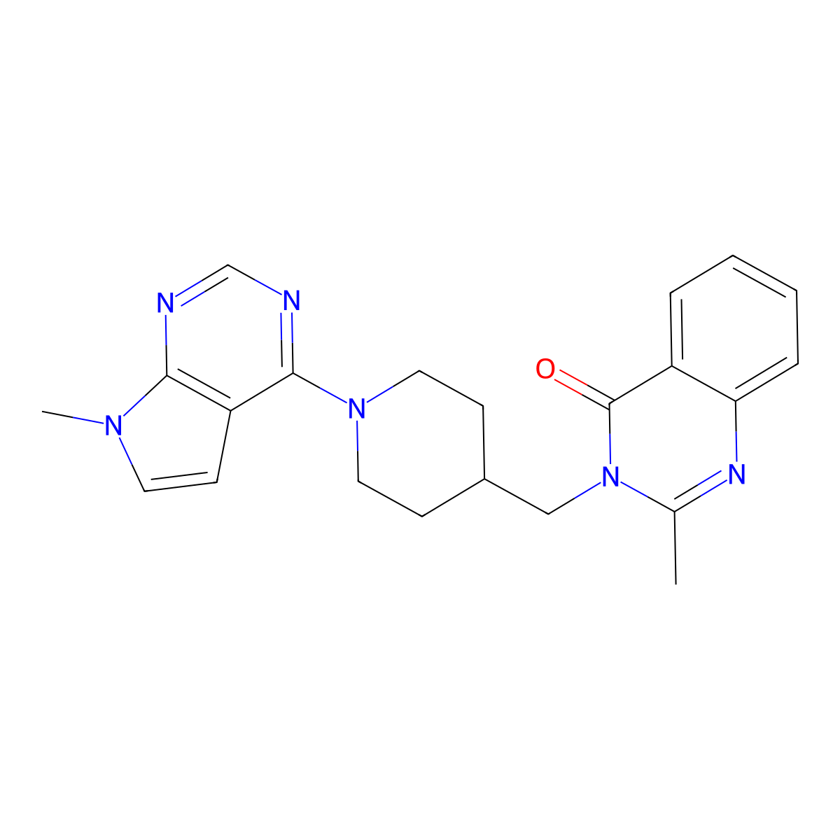 2-methyl-3-[(1-{7-methyl-7H-pyrrolo[2,3-d]pyrimidin-4-yl}piperidin-4-yl)methyl]-3,4-dihydroquinazolin-4-one molecular structure, CAS 2549001-23-0