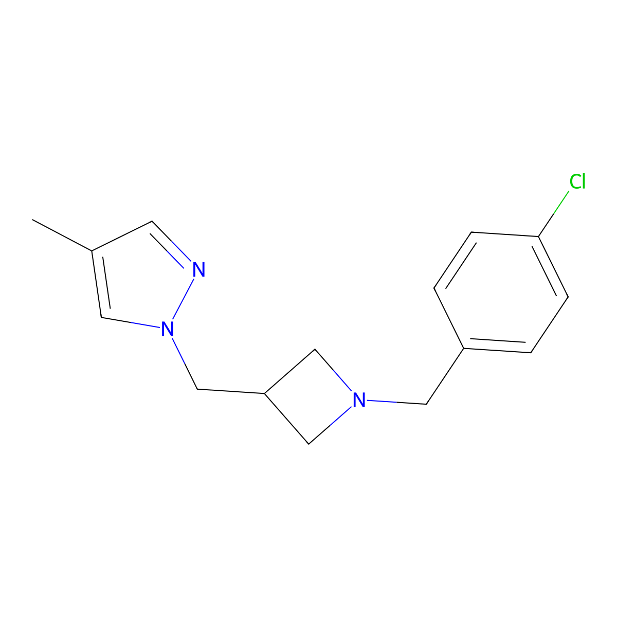 1-({1-[(4-chlorophenyl)methyl]azetidin-3-yl}methyl)-4-methyl-1H-pyrazole molecular structure, CAS 2549001-25-2