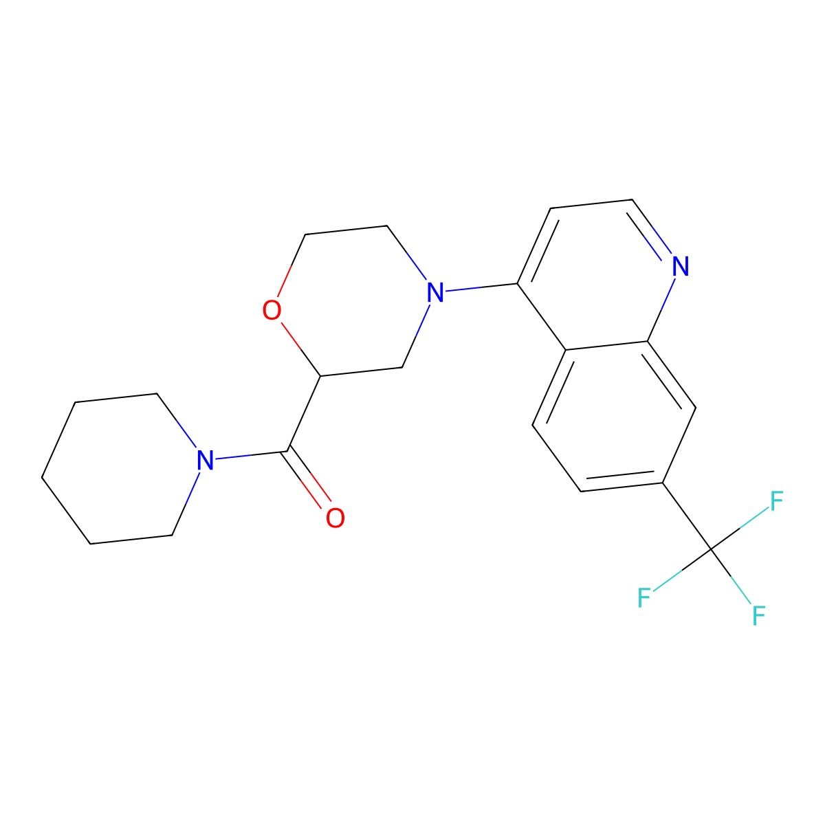 4-[2-(Piperidine-1-carbonyl)morpholin-4-yl]-7-(trifluoromethyl)quinoline molecular structure, CAS 2549001-26-3