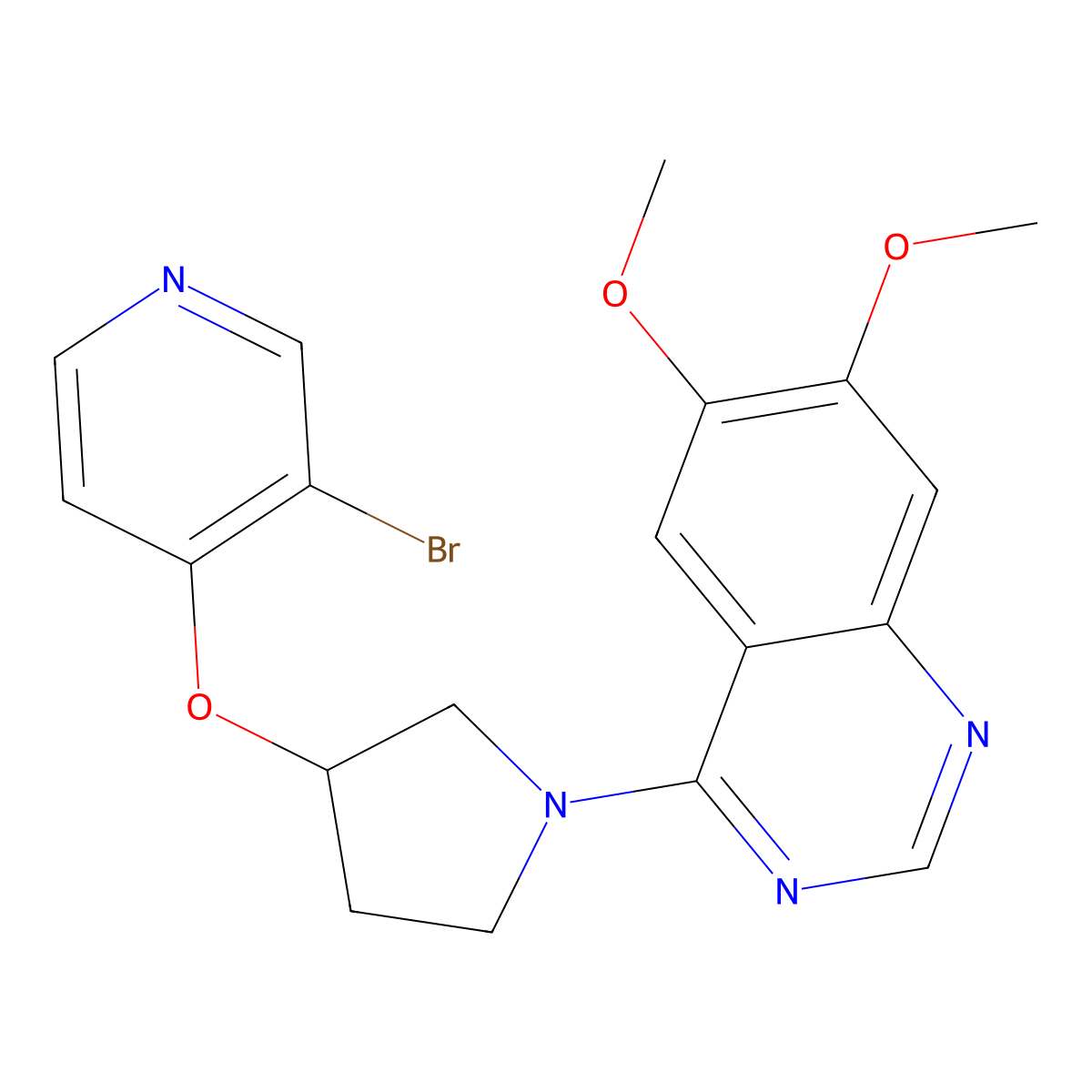 4-{3-[(3-Bromopyridin-4-yl)oxy]pyrrolidin-1-yl}-6,7-dimethoxyquinazoline molecular structure, CAS 2549001-27-4