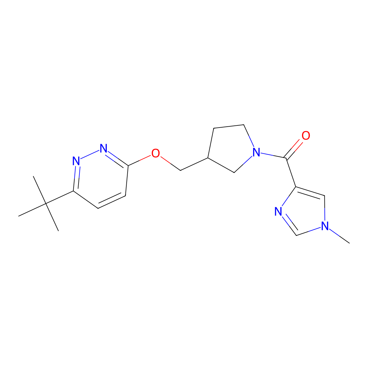 3-tert-butyl-6-{[1-(1-methyl-1H-imidazole-4-carbonyl)pyrrolidin-3-yl]methoxy}pyridazine molecular structure, CAS 2549001-28-5