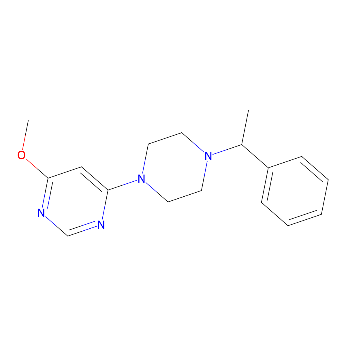 4-Methoxy-6-[4-(1-phenylethyl)piperazin-1-yl]pyrimidine molecular structure, CAS 2549001-30-9