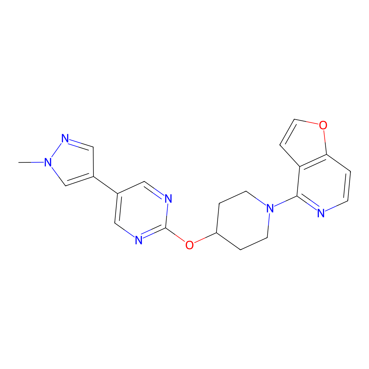 2-[(1-{furo[3,2-c]pyridin-4-yl}piperidin-4-yl)oxy]-5-(1-methyl-1H-pyrazol-4-yl)pyrimidine molecular structure, CAS 2549001-32-1