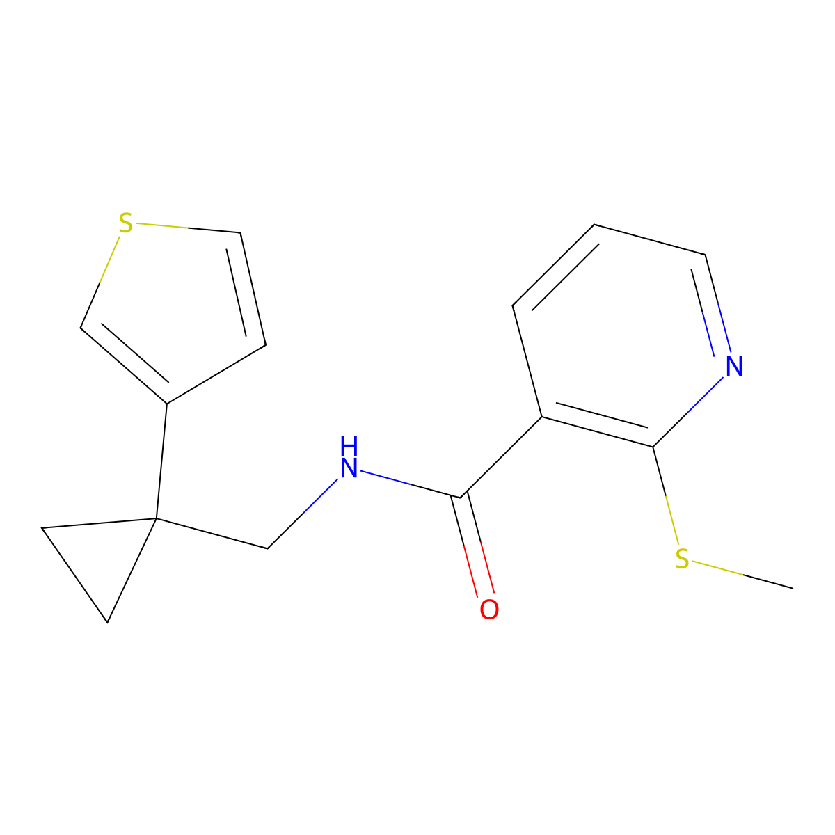 2-(methylsulfanyl)-N-{[1-(thiophen-3-yl)cyclopropyl]methyl}pyridine-3-carboxamide molecular structure, CAS 2549001-36-5