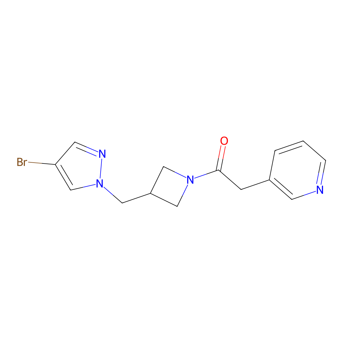 1-{3-[(4-bromo-1H-pyrazol-1-yl)methyl]azetidin-1-yl}-2-(pyridin-3-yl)ethan-1-one molecular structure, CAS 2549001-39-8