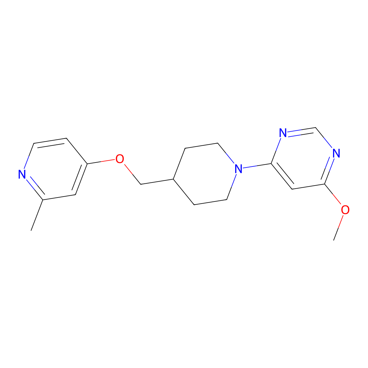 4-Methoxy-6-(4-{[(2-methylpyridin-4-yl)oxy]methyl}piperidin-1-yl)pyrimidine molecular structure, CAS 2549001-42-3