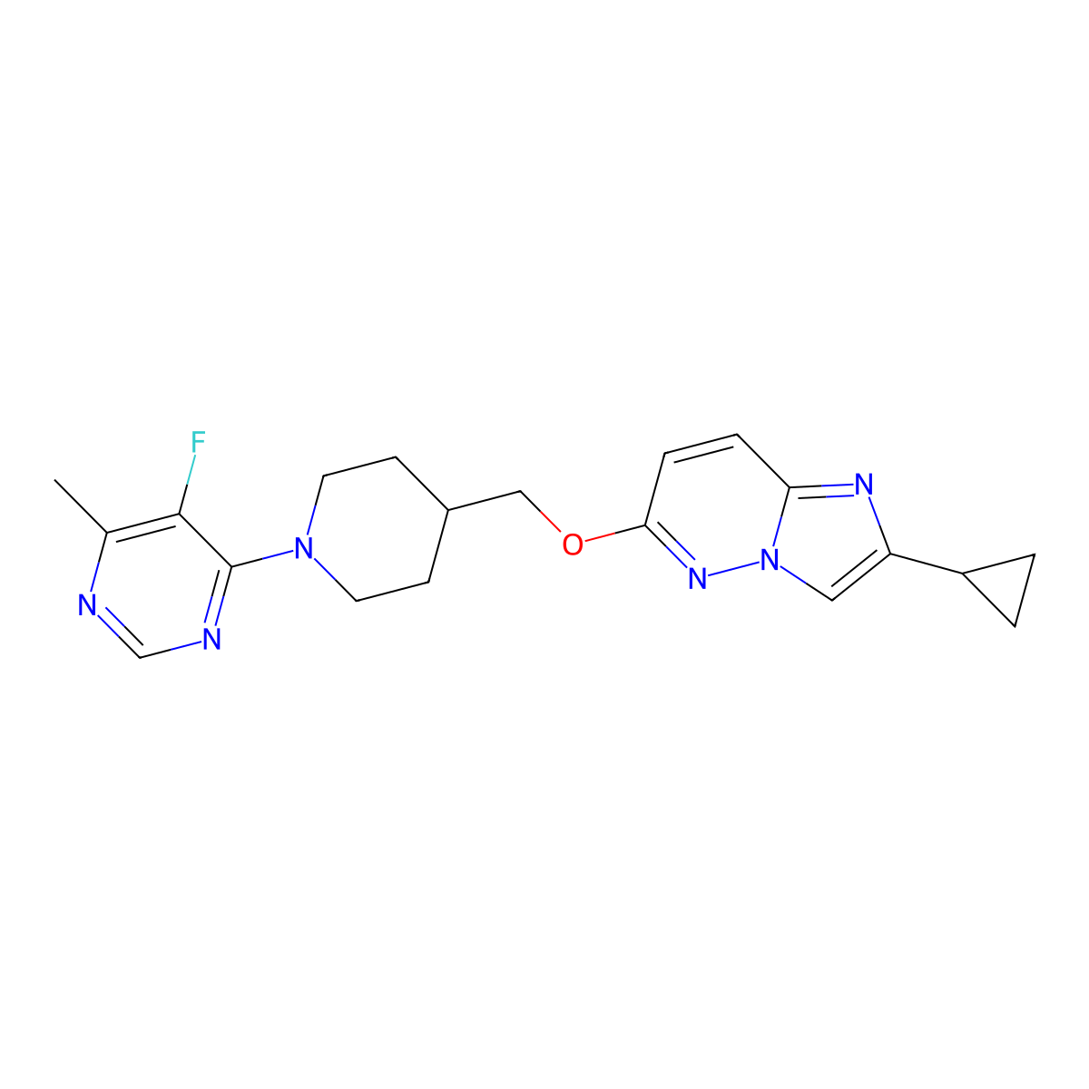 4-{4-[({2-Cyclopropylimidazo[1,2-b]pyridazin-6-yl}oxy)methyl]piperidin-1-yl}-5-fluoro-6-methylpyrimidine molecular structure, CAS 2549001-46-7