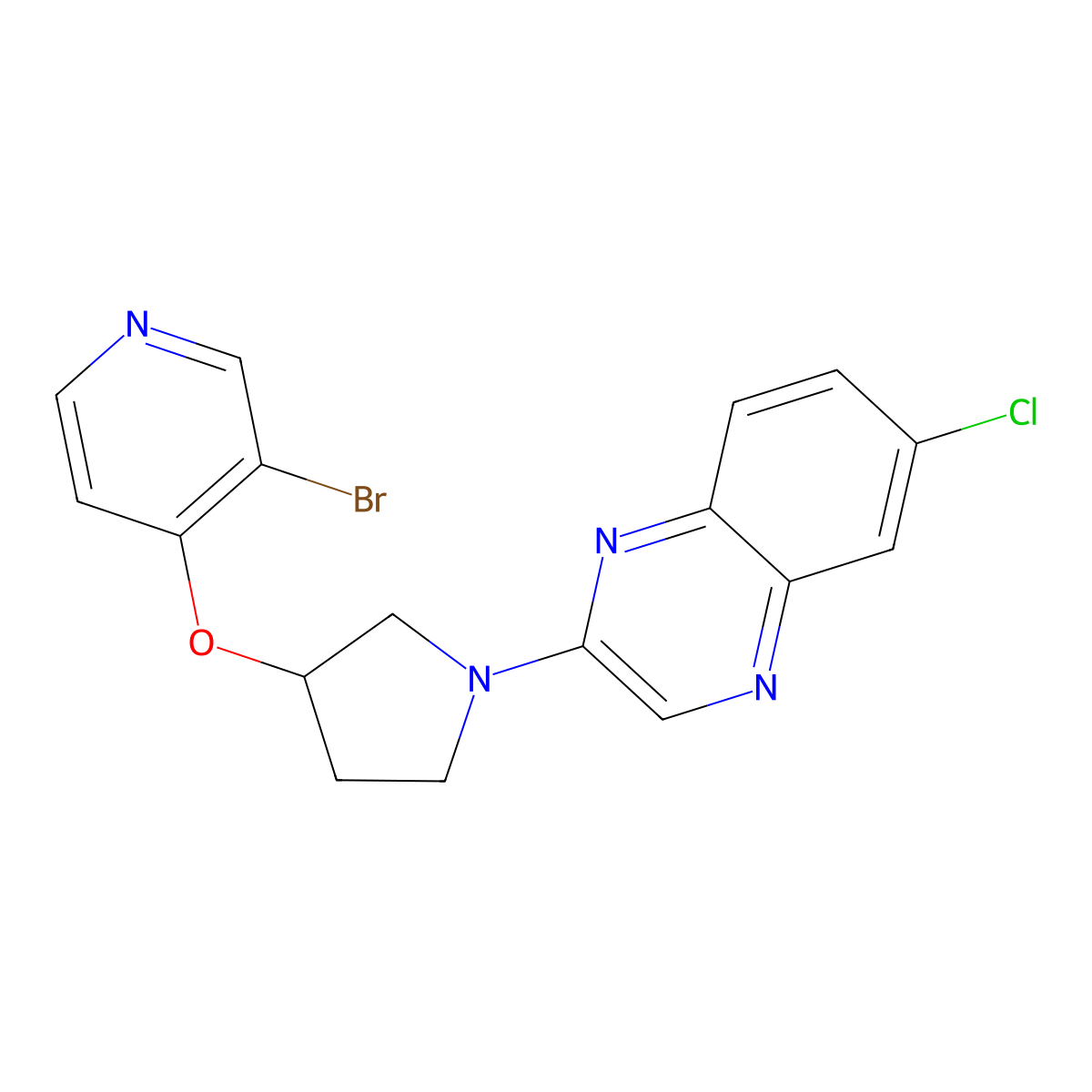 2-{3-[(3-Bromopyridin-4-yl)oxy]pyrrolidin-1-yl}-6-chloroquinoxaline molecular structure, CAS 2549001-47-8