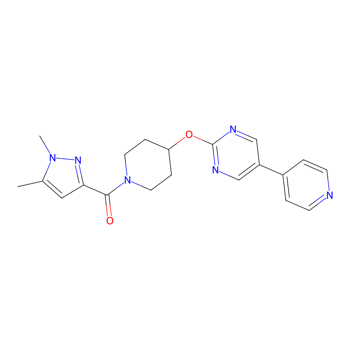 2-{[1-(1,5-dimethyl-1H-pyrazole-3-carbonyl)piperidin-4-yl]oxy}-5-(pyridin-4-yl)pyrimidine molecular structure, CAS 2549001-49-0