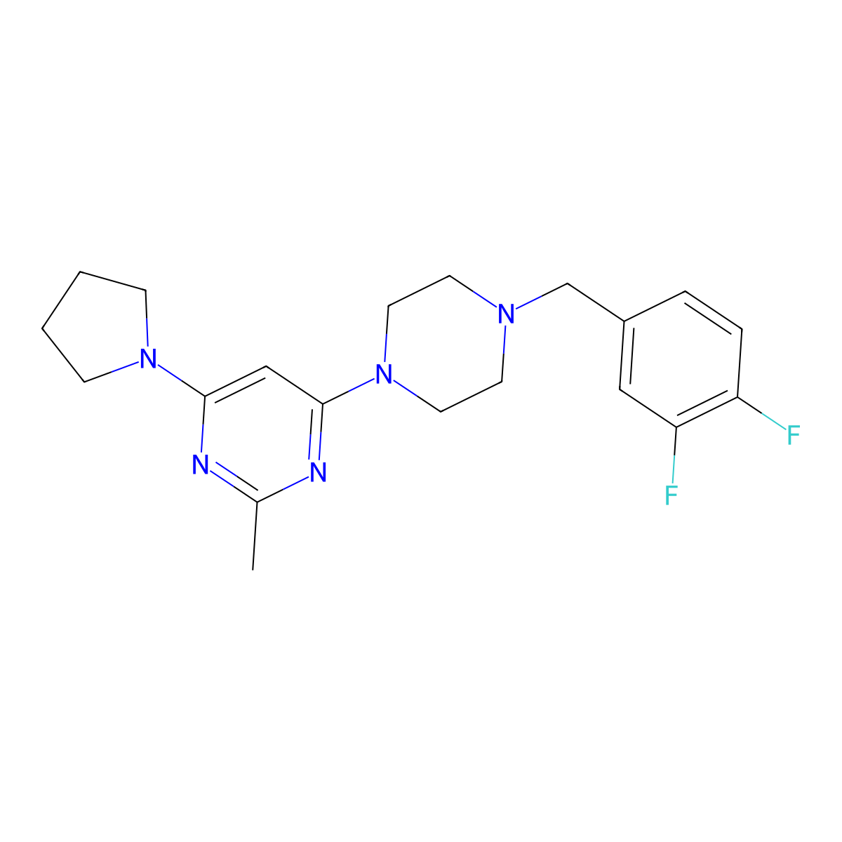 4-{4-[(3,4-Difluorophenyl)methyl]piperazin-1-yl}-2-methyl-6-(pyrrolidin-1-yl)pyrimidine molecular structure, CAS 2549001-58-1